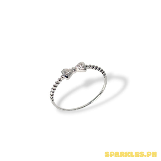 18k Natural Diamond - White Gold Bow Ring Size 7