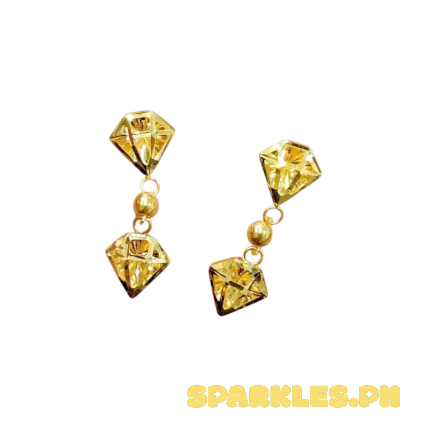 18k Saudi Gold Double Diamond Shape Earring