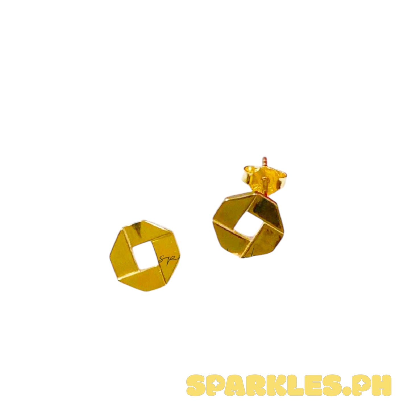18k Saudi Gold Hexagon Style Earring