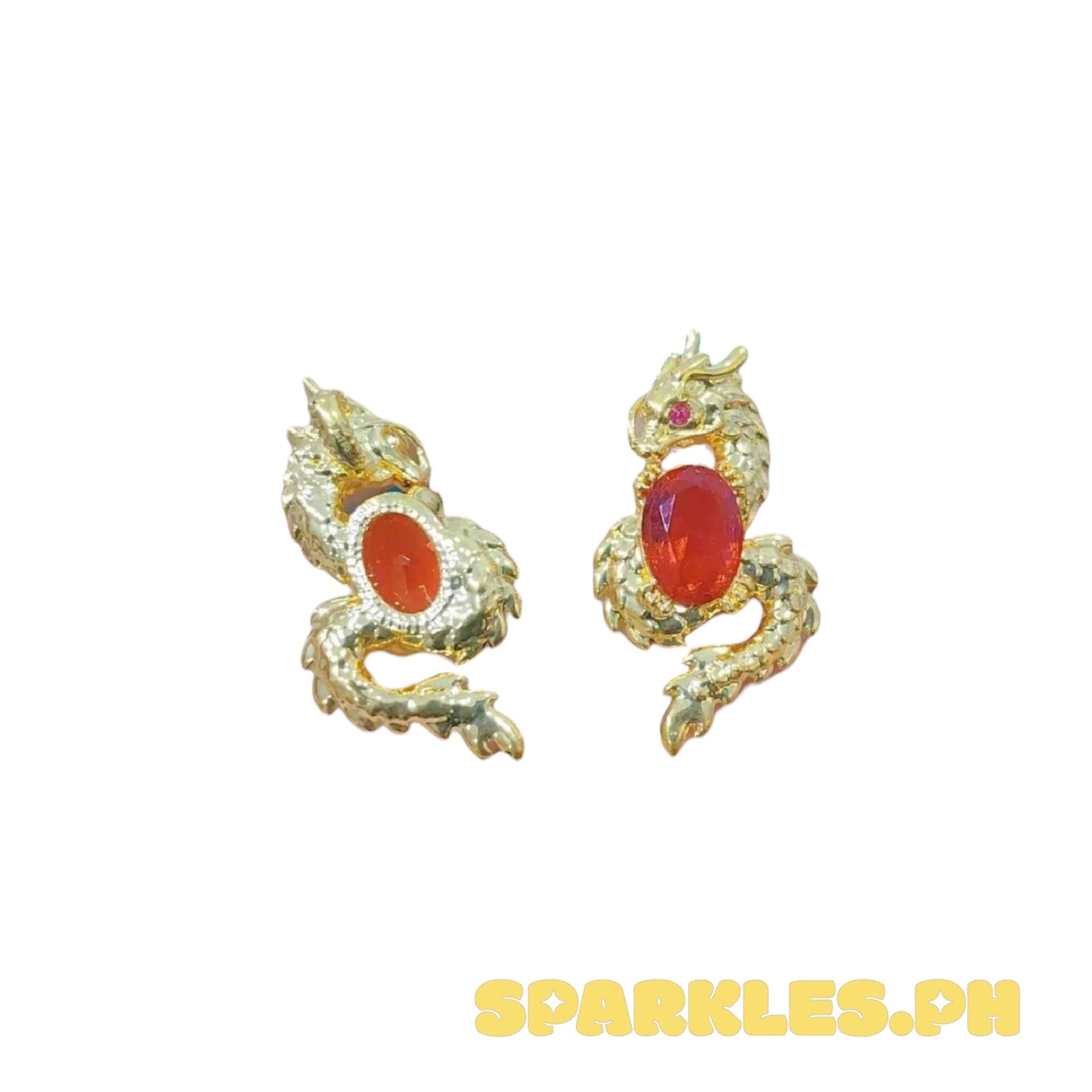 AMPAW/HOLLOW 18k Saudi Gold Dragon with Red Stone Pendant