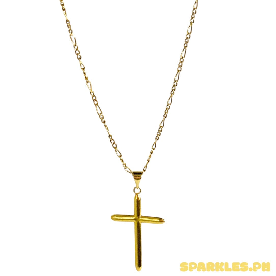 18k Saudi Gold Figaru Chain Makapal V2 20" + 18k Saudi Gold Simple Plain Cross Pendant