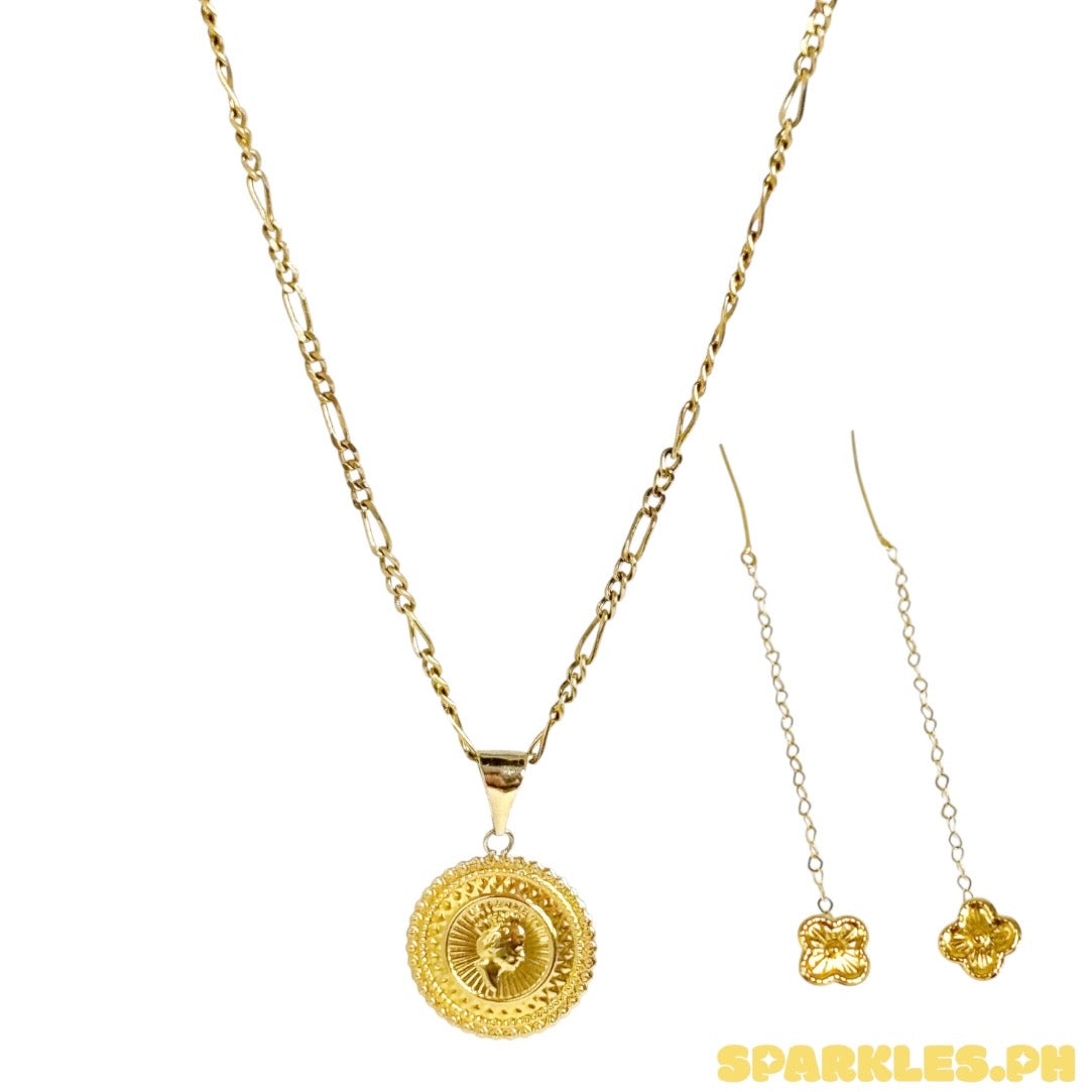 18k Saudi Gold Figaru Chain Makapal V2 20" + 18k Saudi Gold Royal Queen Pendant + 18k Saudi Gold Mini Flower Tictac