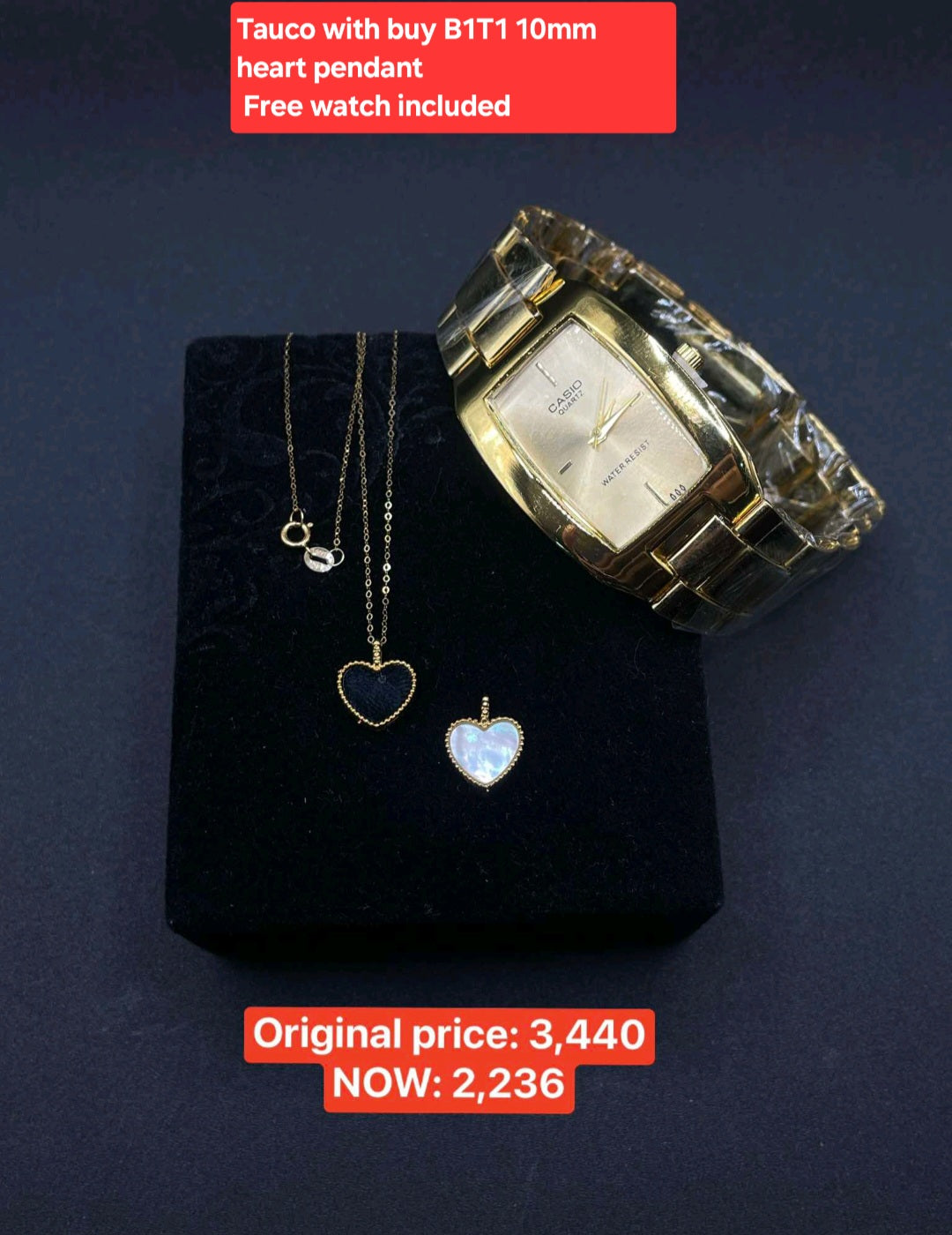 Tauco w/ free B1T1  10mm heart pendant ,free watch included