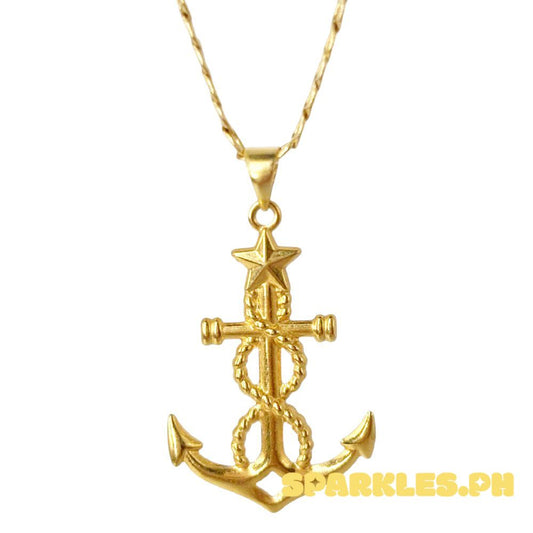 18k Saudi Gold Set Anchor Star + Cadena Chain Makapal 18"