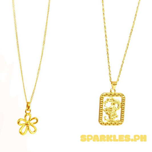 18k Saudi Gold Combo Sets Daisy AMPAW + Cadena Chain 16" & Square Dragon + Rope Chain 22"
