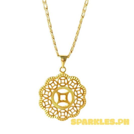 18k Saudi Gold Set Money Catcher Flower + Cadena Chain Makapal 18"