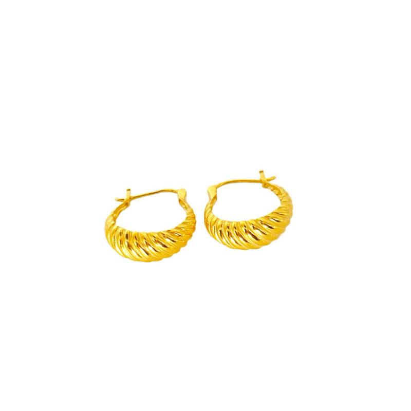 18k Saudi Gold Ripple Hoop Earring - SKU-58OA3QV8