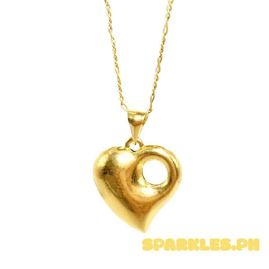 18k Saudi Gold Set Hole Heart + Figaru Chain 18"