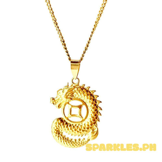 18k Saudi Gold Set Dragon Money Catcher + Cadena Chain 18"