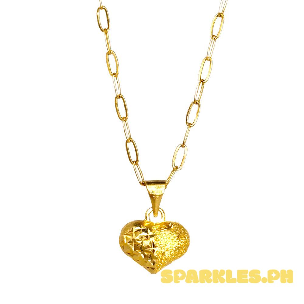 18k Saudi Gold Set  Diashine Heart + Micro Paperclip Makapal 20"