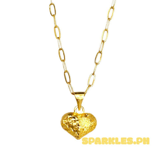 18k Saudi Gold Set  Diashine Heart + Micro Paperclip Makapal 20"