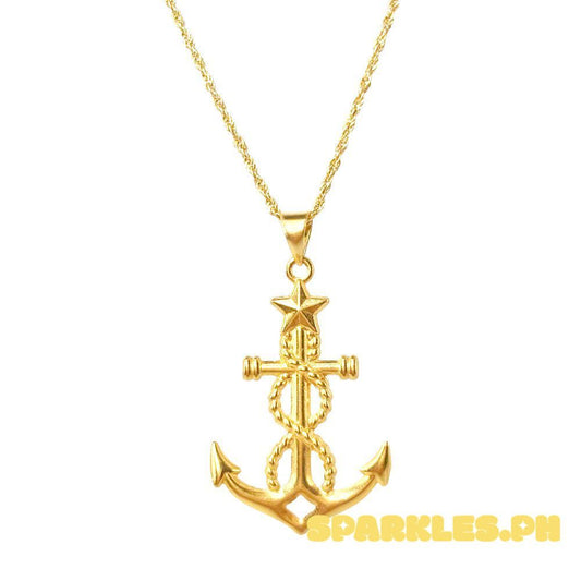 18k Saudi Gold Set Anchor Star + Rope Chain 16"