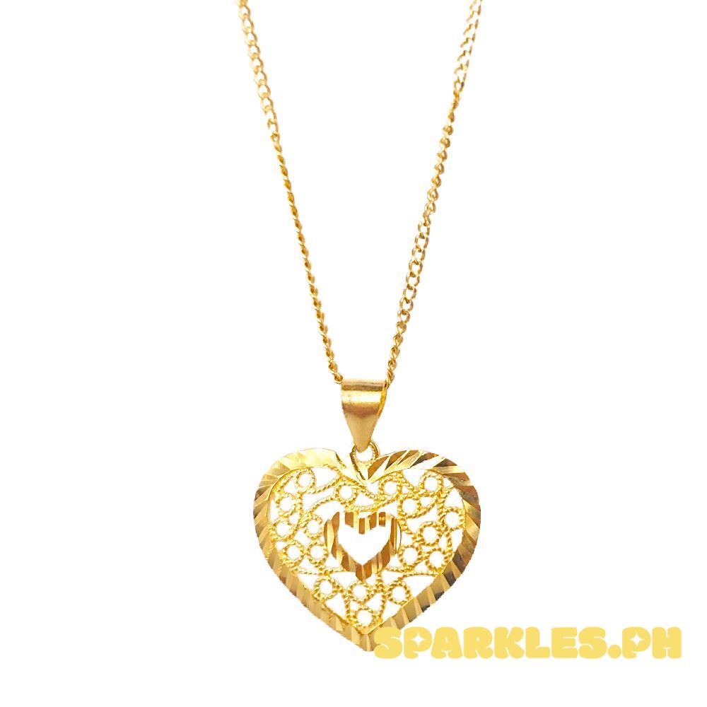 18k Saudi Gold Set Lace Heart + Cadena Chain 20"