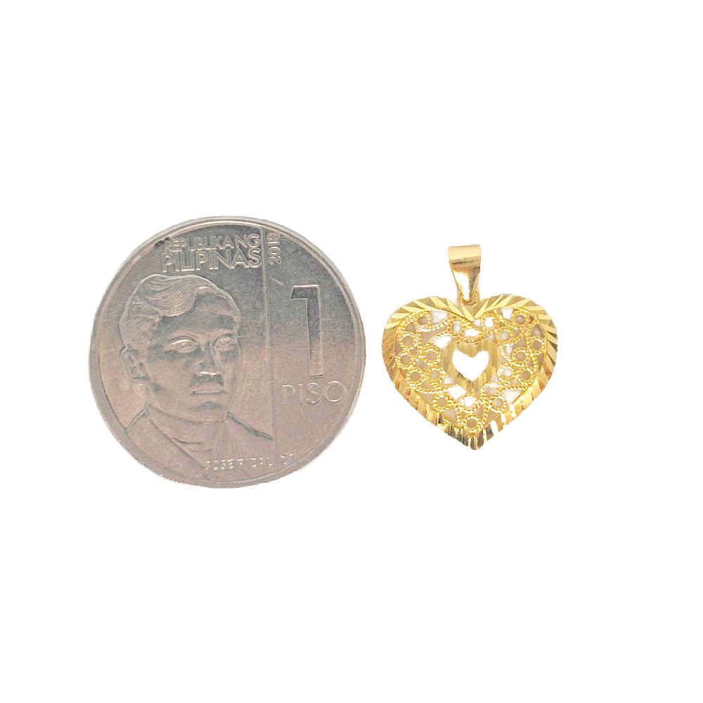 18k Saudi Gold Lace Heart Pendant - SKU-1IMOA2FT
