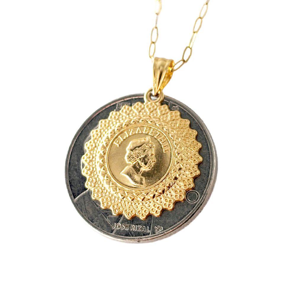 18k Saudi Gold Queen Elizabeth Medallion+ Micro Paperclip 20"