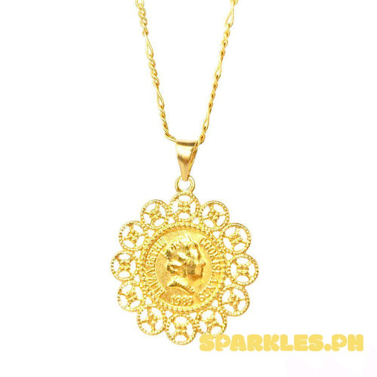 18k Saudi Gold Set Flower Elizabeth + Figaru Chain 18"