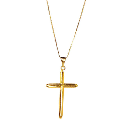 18k Saudi Gold Set Simple Plain Cross + Foxtail Chain 18"