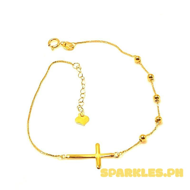 18k Saudi Gold Beaded Cross Bracelet - SKU-3JU8P70T