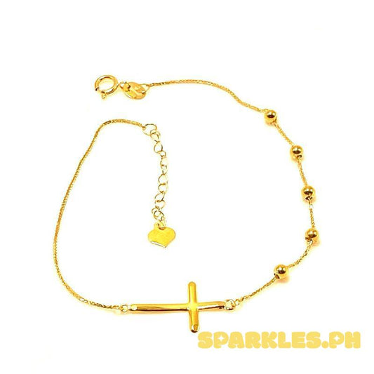 18k Saudi Gold Beaded Cross Bracelet - SKU-3JU8P70T
