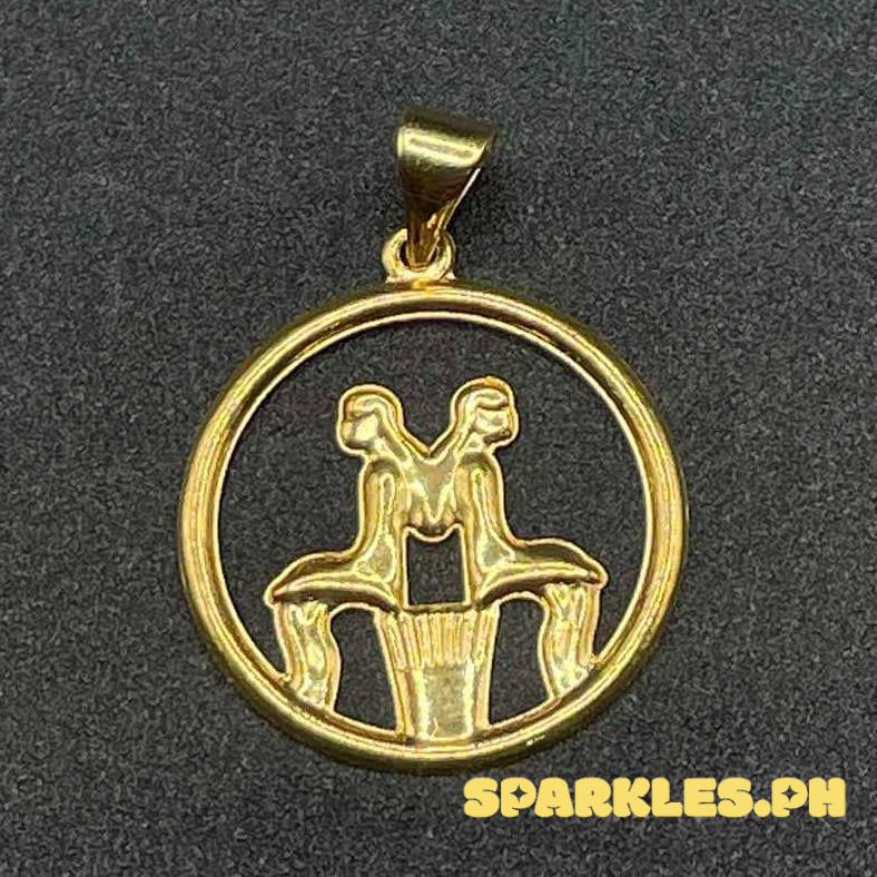 18k Saudi  Gold Gemini Circle Pendant Solid Pawnable - SKU-VZRDOFUY