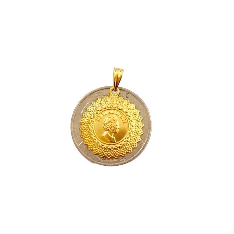 18k Saudi Gold Set Queen Elizabeth Medallion + Bismark Chain 18”