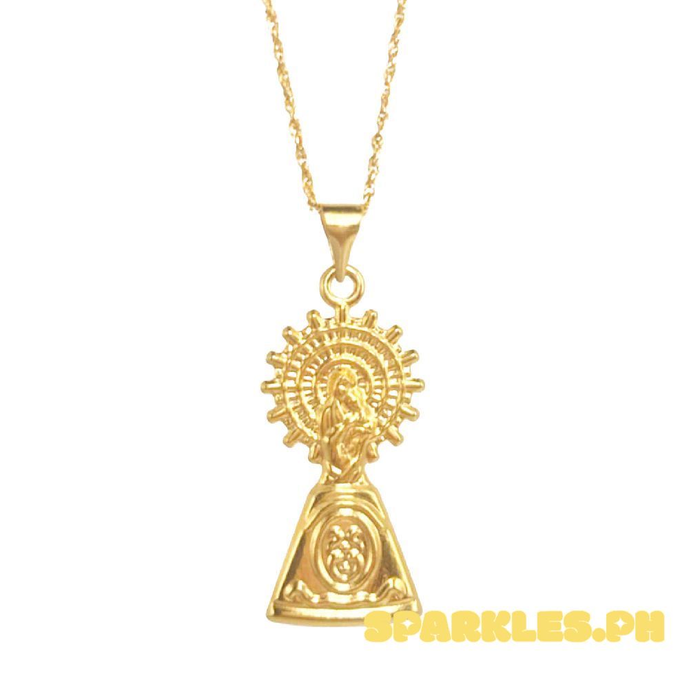 18k Saudi Gold Set Virgin of Pilar + Rope Chain 20"