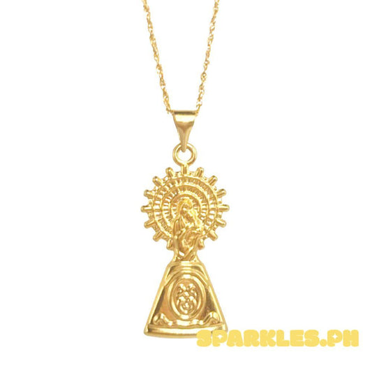 18k Saudi Gold Set Virgin of Pilar + Rope Chain 20"