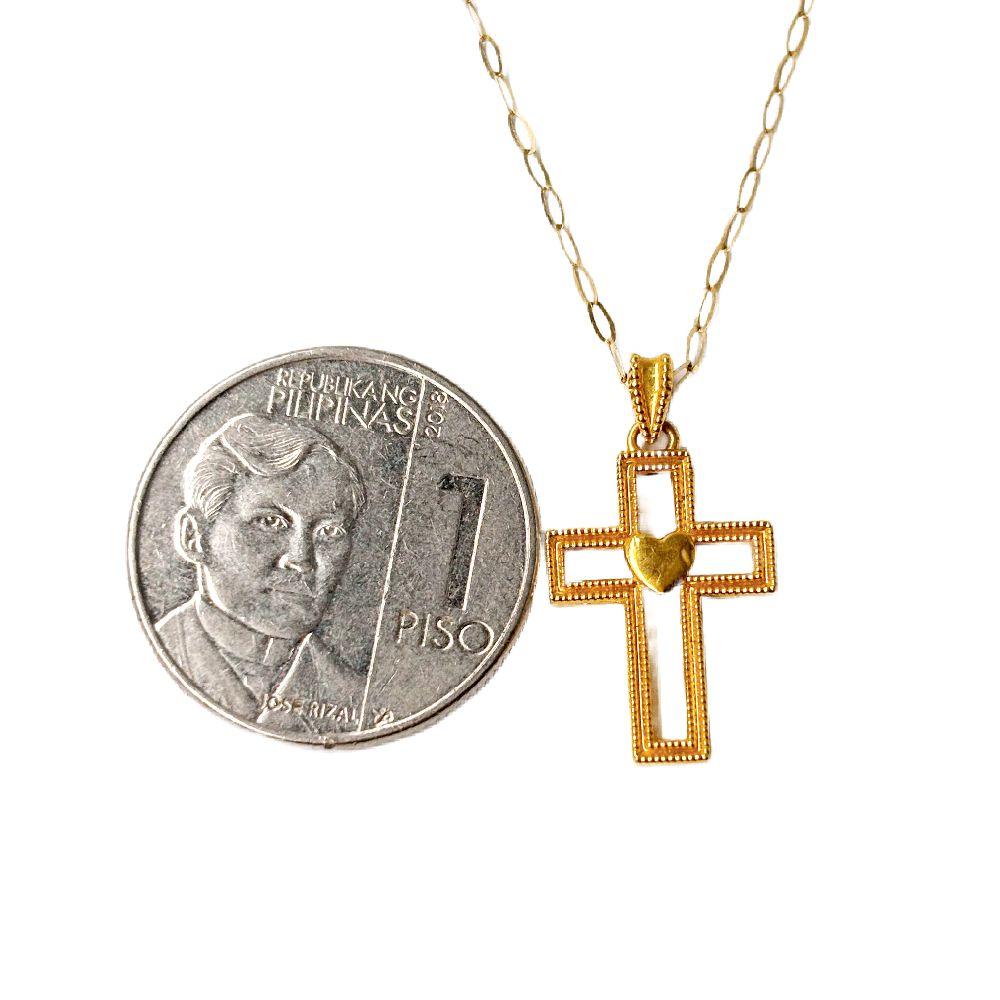18k Saudi Gold Cross Heart AMPAW + Micro Paperclip 18"