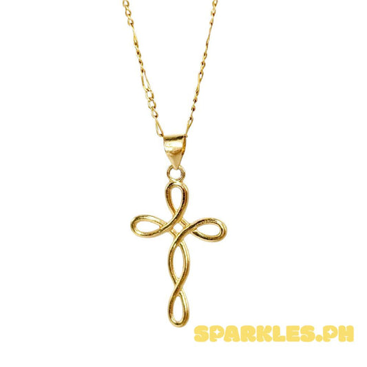 18k Saudi Gold Set Twisted Cross + Figaru Chain 16"