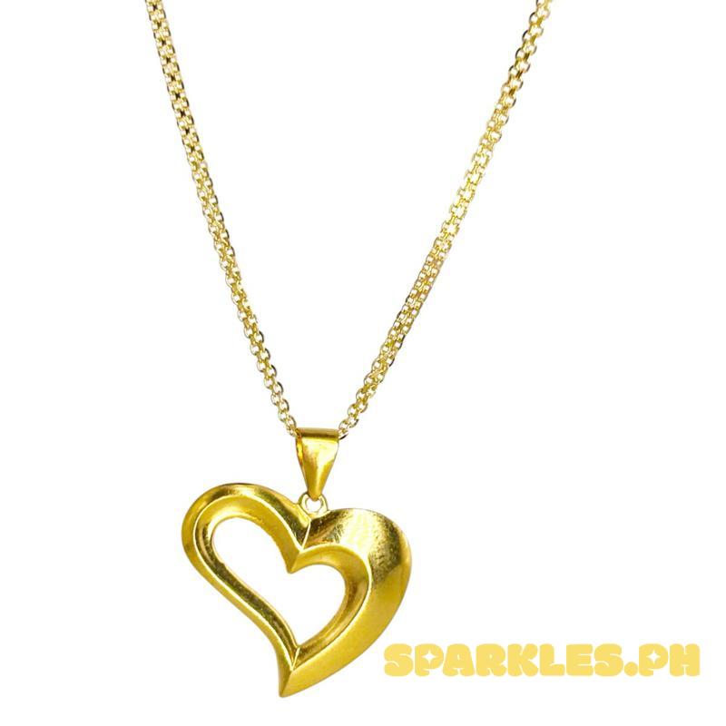 18k Saudi Gold Set Classic Heart + Bismark Chain 18”