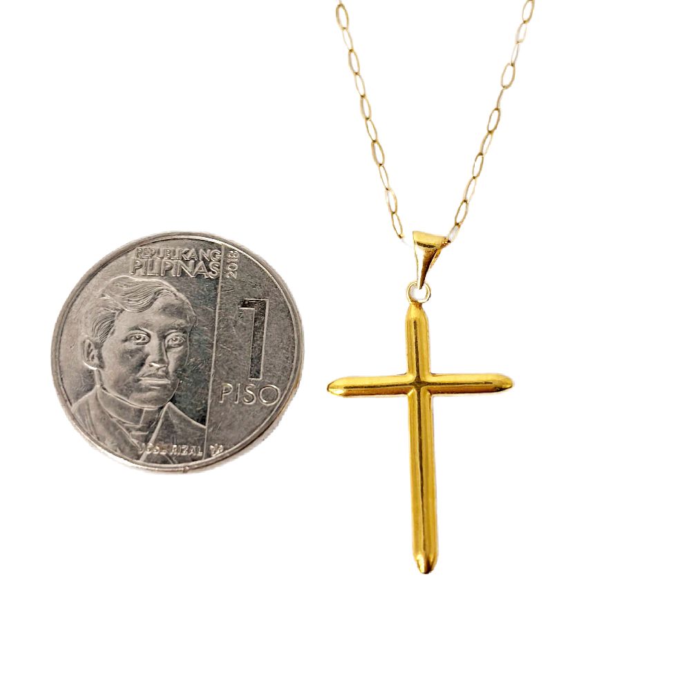18k Saudi Gold Simple Plain Cross + Micro Paperclip 20"