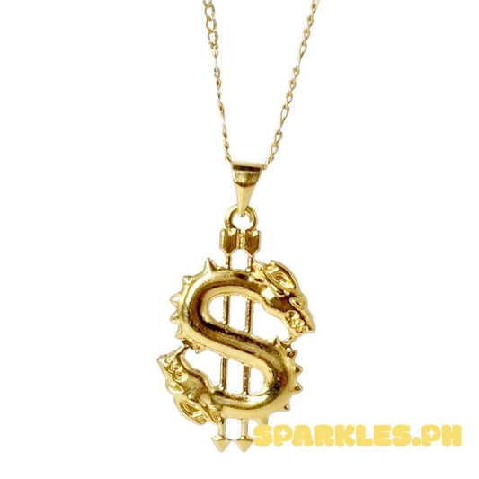 18k Saudi Gold Set Dollar Pendant + Figaru Chain 20"