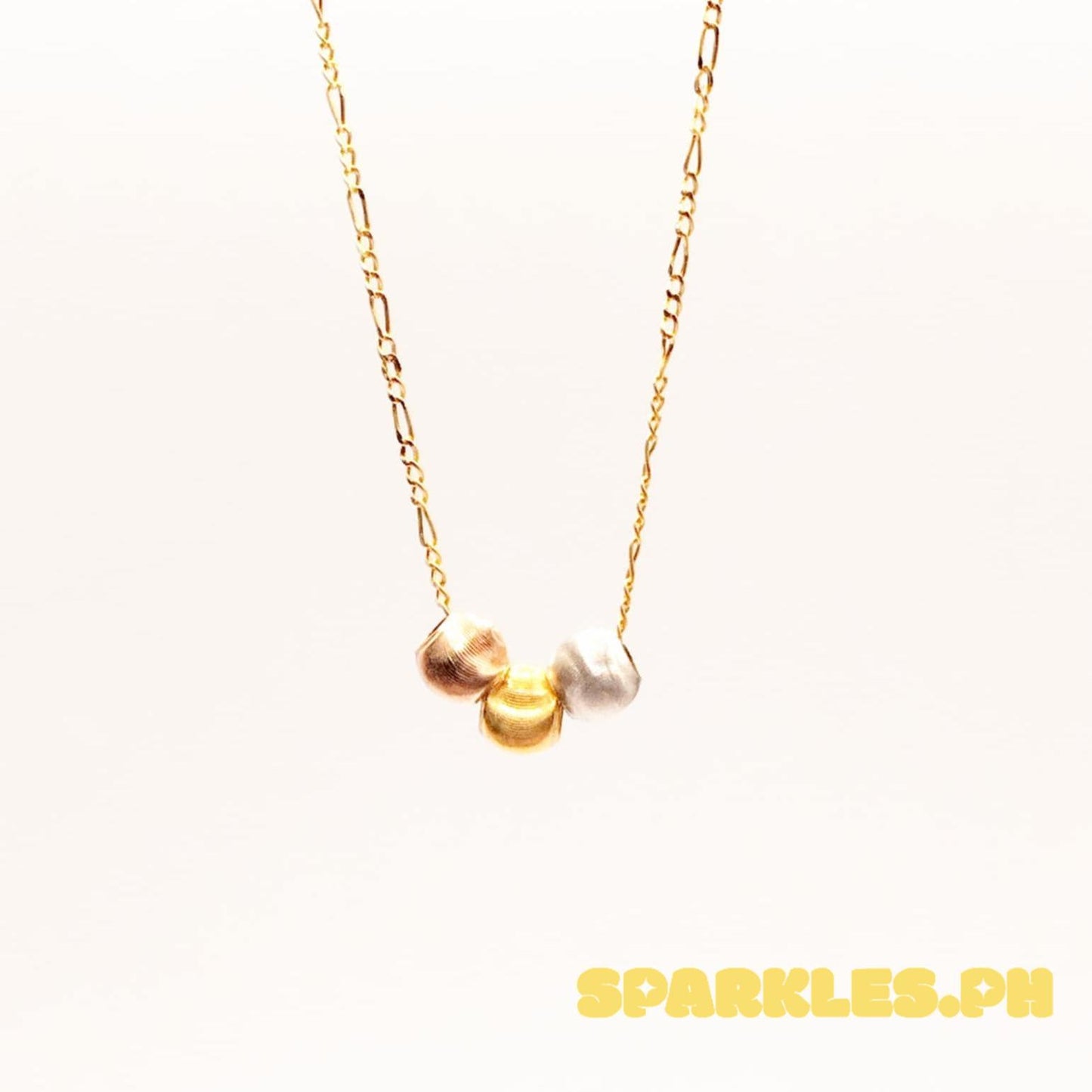 18k Saudi Gold Set Triple Cat Eye Pendant + Figaru Chain 16"