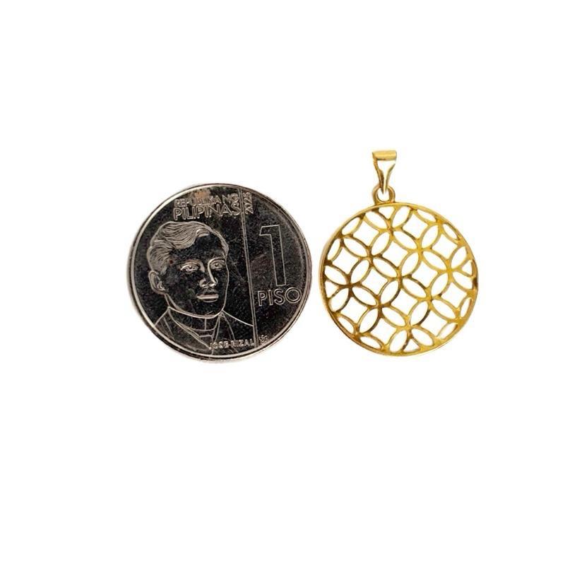 18k Saudi Gold Set Money Catcher Pendant + Diacut Circle Chain 16”
