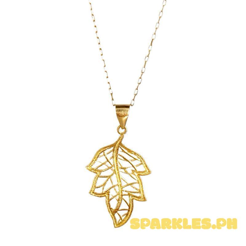18k Saudi Gold Set Leaf Pendant + Karkar Chain 18”