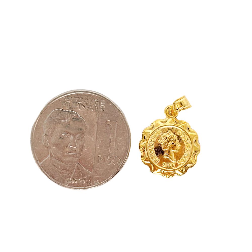 18k Saudi Gold Set Coin Elizabeth + Rope Chain 22"