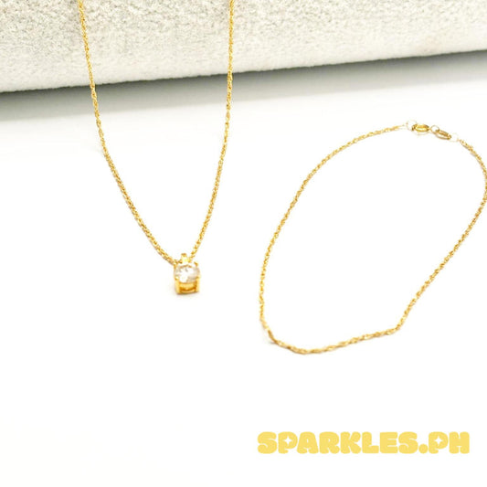 18k Saudi Gold Combo Set Moissanite + Rope Chain 16" & Rope Bracelet