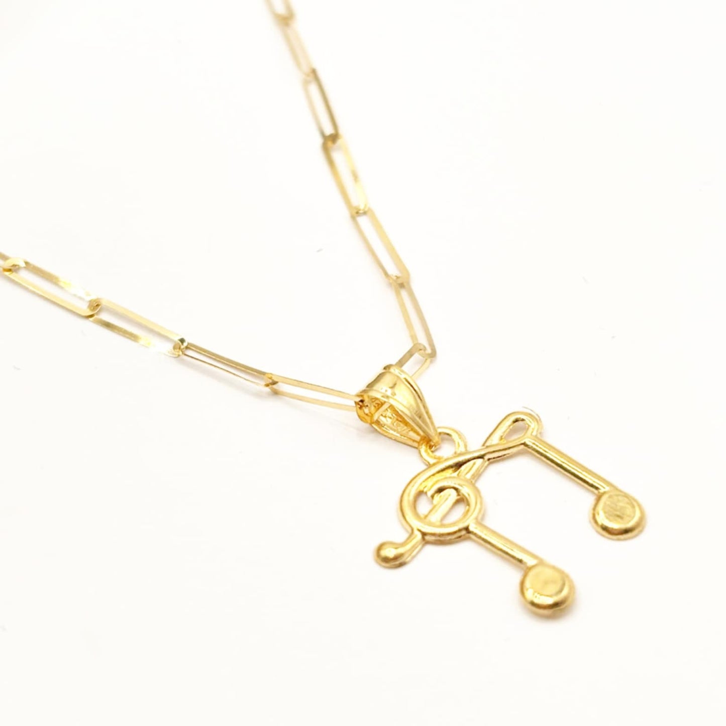 18k Saudi Gold Set Music Note + 2X5MM PaperClip Chain 18"