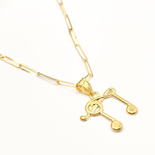 18k Saudi Gold Set Music Note + 2X5MM PaperClip Chain 18"
