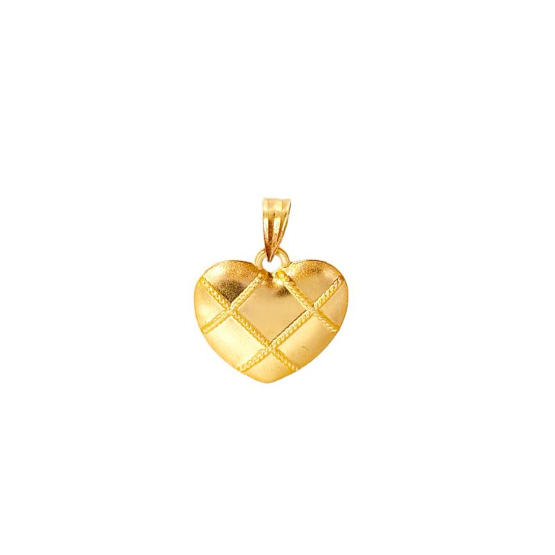 18k Saudi Gold Grid Heart Open Back Pendant -SKU-KRZFCV35