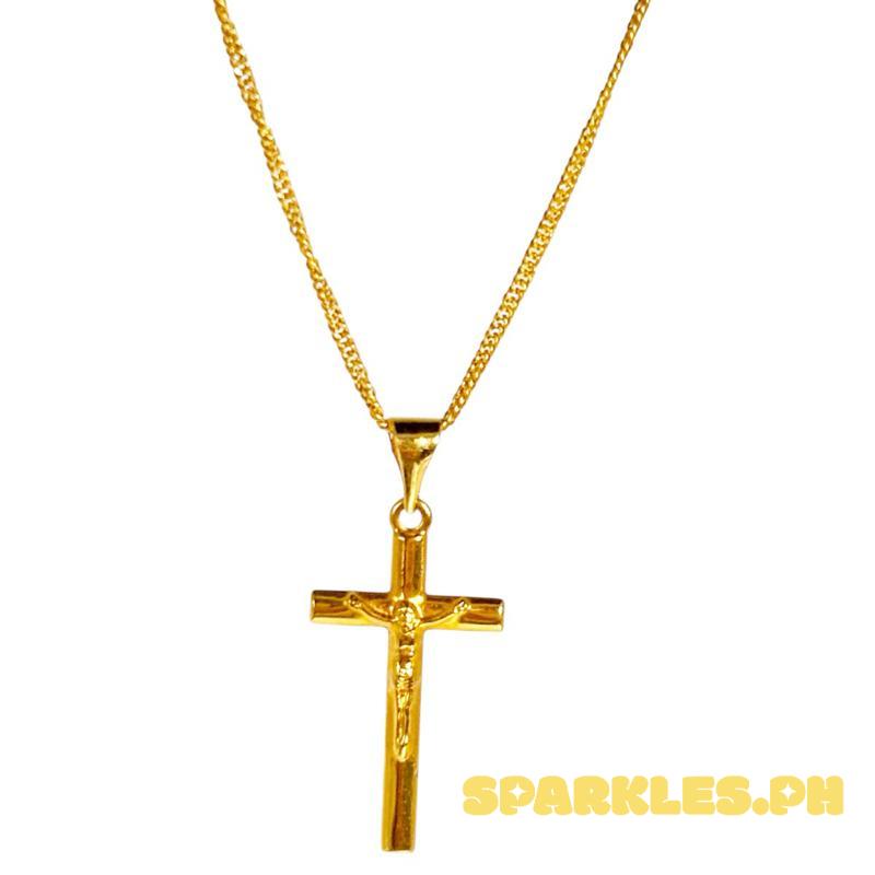 18k Saudi Gold Set Big Square Cross + Japan Style Chain V1 18”