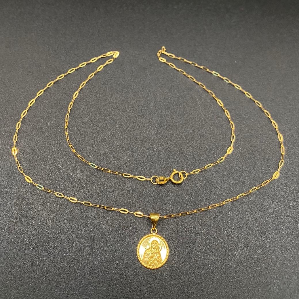 18k Saudi Gold Micro Mary and Child Solid Lightweight Necklace Pawnable