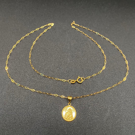 18k Saudi Gold Micro Mary and Child Solid Lightweight Necklace Pawnable