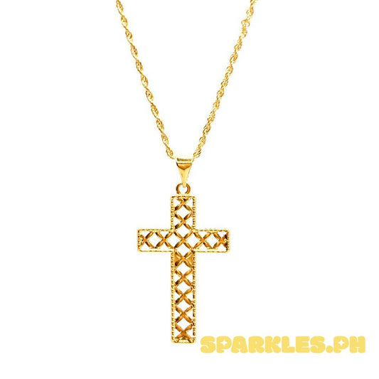 18k Saudi Gold Set Pattern Cross + Rope Chain 20"