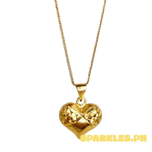18k Saudi Gold Set Diacut Infinity Heart + Foxtail Chain 18"