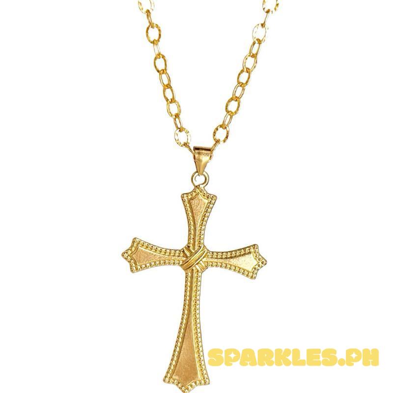18k Saudi Gold Set Sword Cross + Diacut Circle Chain 16”