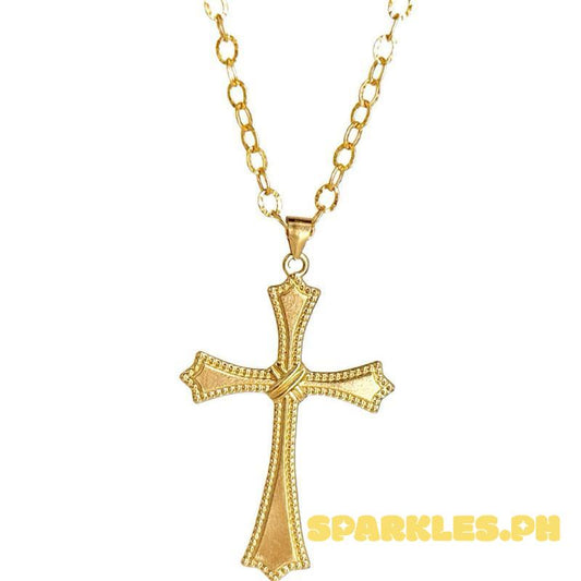 18k Saudi Gold Set Sword Cross + Diacut Circle Chain 16”