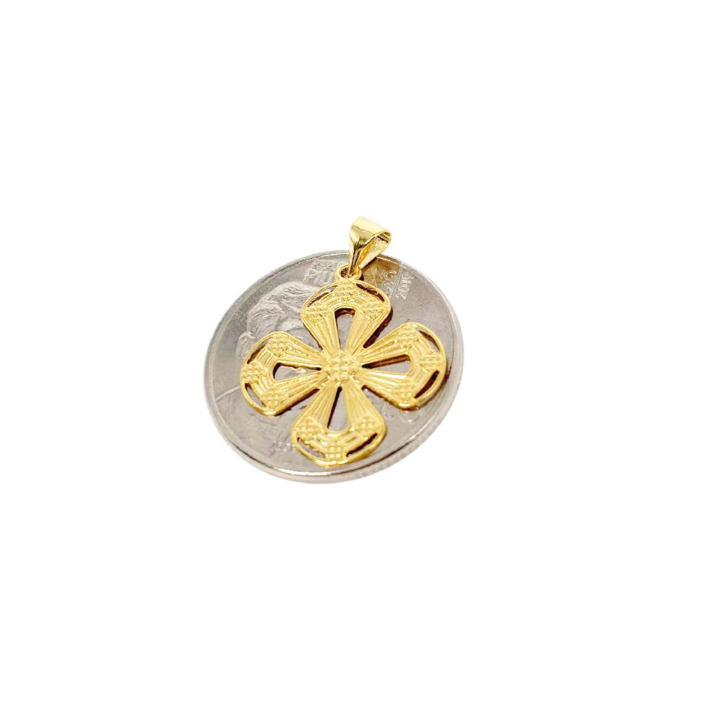 18k Saudi Gold Cross Petal Pendant - SKU-MW9UNL2X