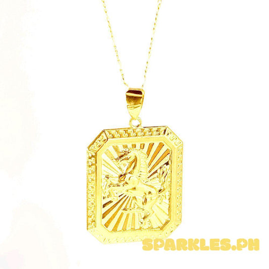 18k Saudi Gold Set Square Horse + Figaru Chain 18"