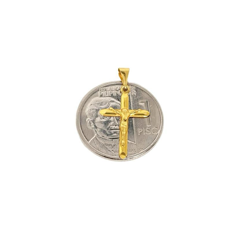 18k Saudi Gold Set Crossplain Jesus Style + Figaru Chain 16”